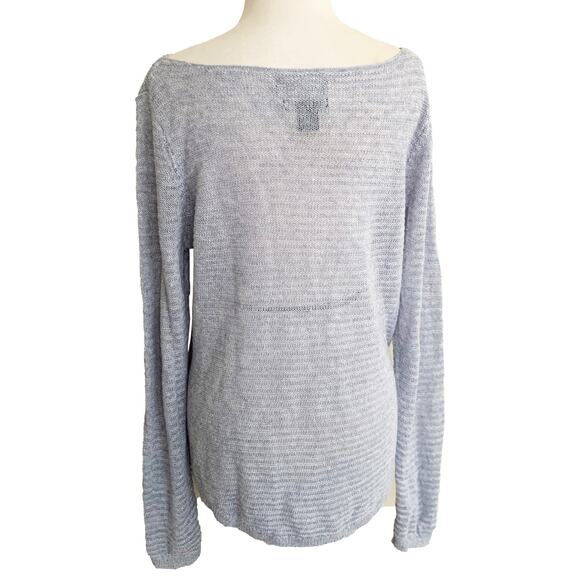 Tahari Blue Linen Boatneck Ribbed LS Sheer Sweater Size L - Picture 4 of 4